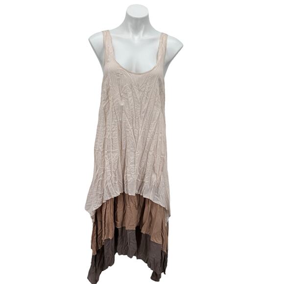 A’reve Anthropologie Women's Layered Dress SZ L Beige Boho Fairy Tunic Flowy Fun - Picture 1 of 10